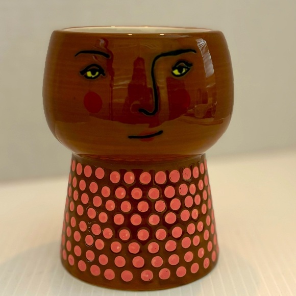 Target Opalhouse Stoneware Face Planter 4.5” Pot Vase Brown Dots Head Boho - Picture 1 of 9